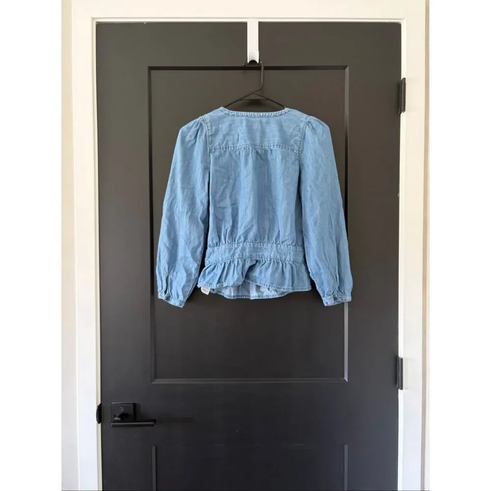 Madewell Denim Puff-Sleeve Peplum Wrap Size XS